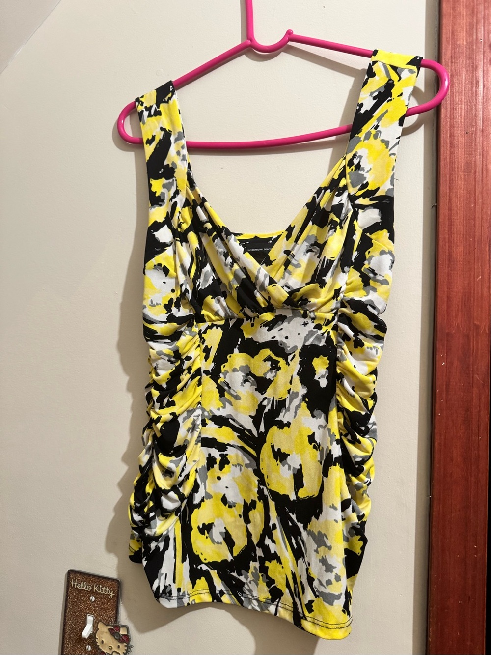 INC International Concepts Yellow Black White Floral Blouse